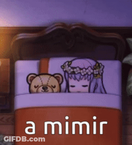 A Cartoon Girl Is Sleeping In A Bed With A Teddy Bear . GIF