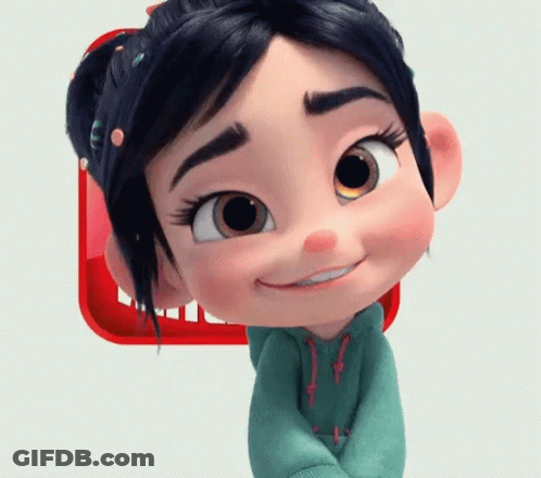 A Cartoon Girl Is Smiling In Front Of A Red Icon That Says Disney GIF
