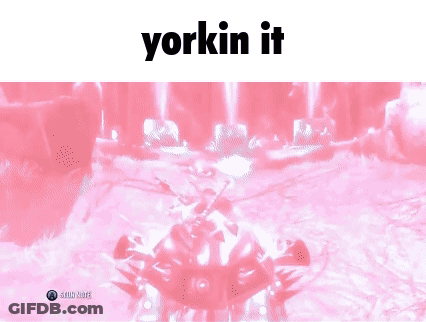 A Cartoon Girl Is Standing In A Dark Room With The Words Yorkin It Above Her GIF