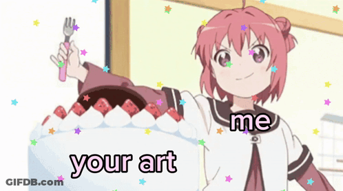 A Cartoon Girl Is Standing In Front Of A Cake That Says Your Art On It GIF