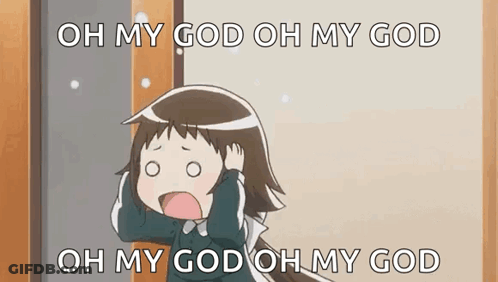 A Cartoon Girl Is Standing In Front Of A Door And Holding Her Head . GIF