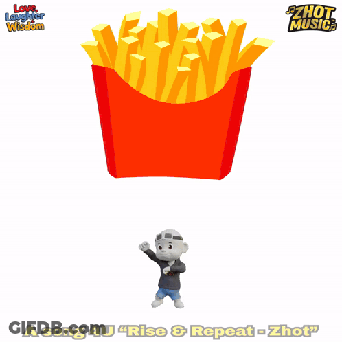 A Cartoon Girl Is Standing In Front Of A French Fries Container GIF
