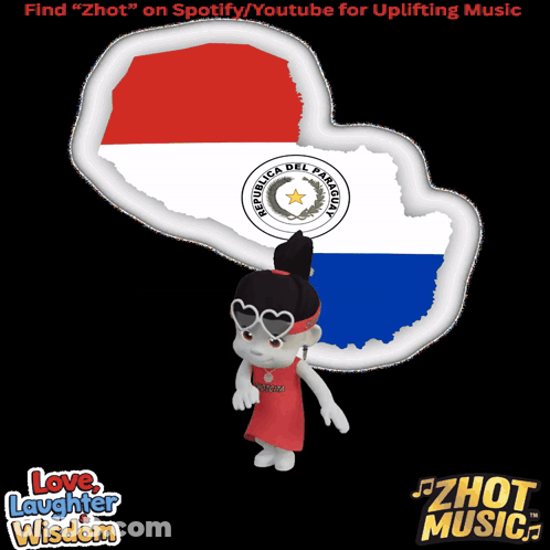 A Cartoon Girl Is Standing In Front Of A Paraguay Map GIF