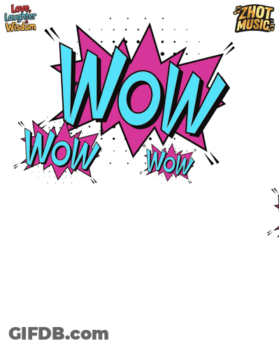 A Cartoon Girl Is Standing In Front Of A Pink And Blue Wow Sign GIF