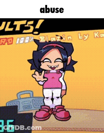 A Cartoon Girl Is Standing In Front Of A Radio With The Words Abuse On The Bottom GIF