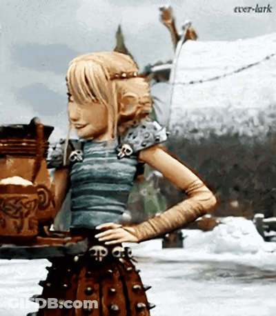 A Cartoon Girl Is Standing In The Snow Holding A Tray Of Food . GIF