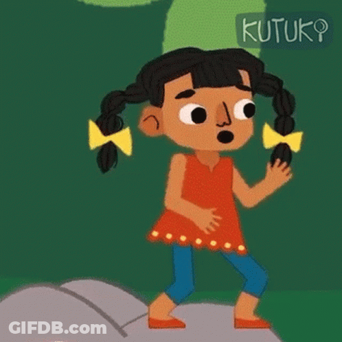 A Cartoon Girl Is Standing On A Rock And Covering Her Mouth With Her Hands And The Word Kutuk Is Above Her GIF