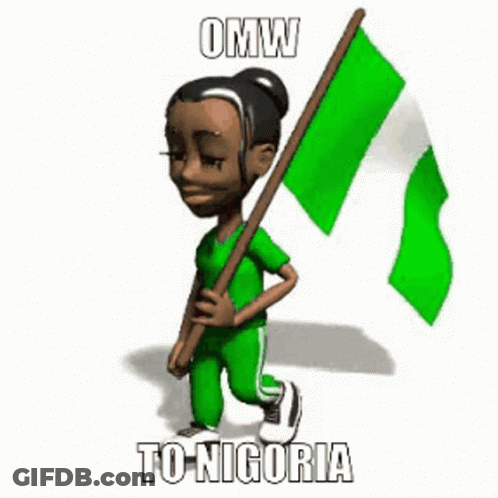 A Cartoon Girl Is Walking With A Green Flag In Her Hands . GIF
