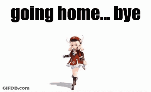 A Cartoon Girl Is Walking With The Words `` Going Home ... Bye '' Written Above Her . GIF