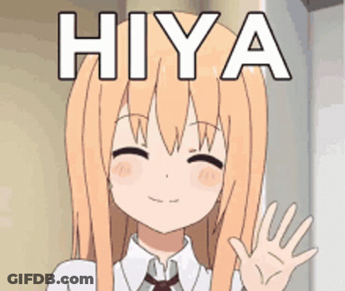 A Cartoon Girl Is Waving Her Hand With The Word Hiya Behind Her GIF