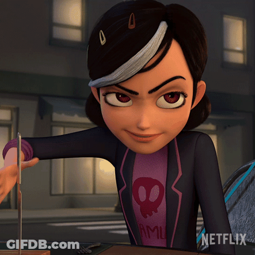 A Cartoon Girl Is Wearing A Skull Shirt That Says Amu GIF