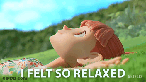 A Cartoon Girl Laying In The Grass With The Words I Felt So Relaxed GIF