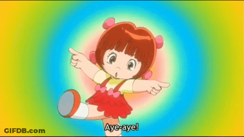 A Cartoon Girl Says Aye-Aye While Pointing At Something GIF