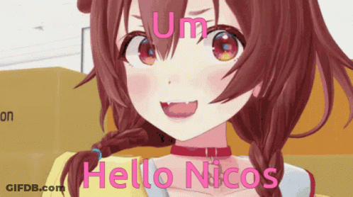 A Cartoon Girl Says Hello Nicos With A Red Collar GIF