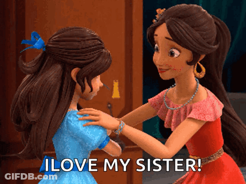 A Cartoon Girl Says I Love My Sister While Touching Another Girl 'S Arm GIF