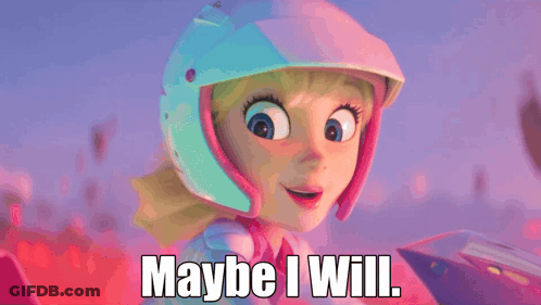 A Cartoon Girl Says Maybe I Will In A Pink Helmet GIF