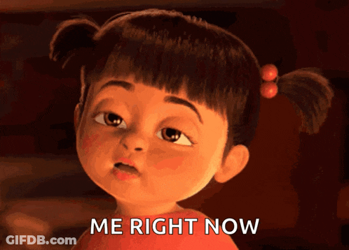 A Cartoon Girl Says " Me Right Now " In Front Of Her GIF