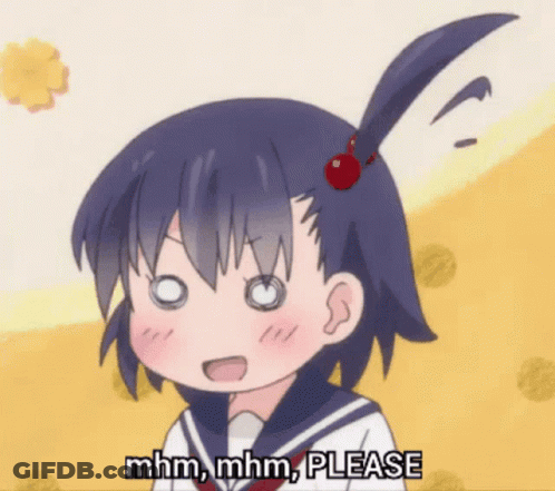 A Cartoon Girl Says Mhm Mhm Please In Front Of A Yellow Background GIF