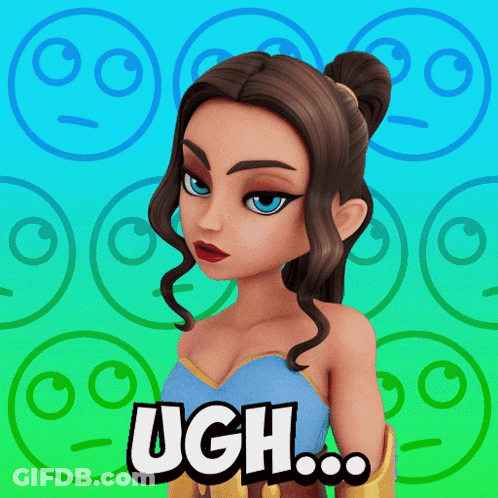 A Cartoon Girl Says Ugh In Front Of A Bunch Of Faces GIF