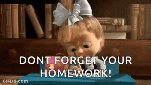 Cartoon Girl Sitting At Desk With Homework Reminder GIF