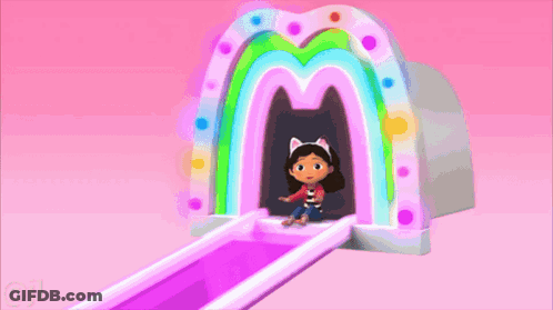 A Cartoon Girl Wearing A Cat Ear Headband Is Standing On A Pink And Purple Surface . GIF