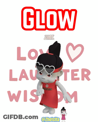 A Cartoon Girl Wearing A Headband That Says Glow Love Laughter And Wisdom GIF