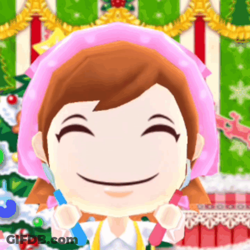 A Cartoon Girl Wearing A Pink Hat And Apron Smiles GIF
