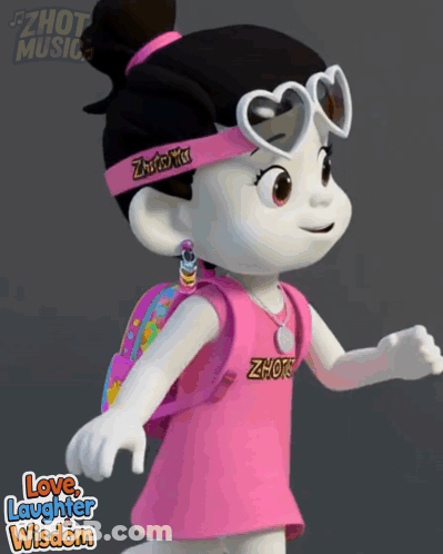 A Cartoon Girl Wearing A Pink Shirt That Says Zhou On It GIF
