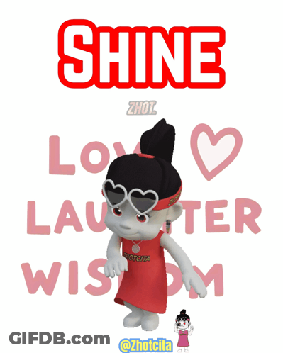 A Cartoon Girl Wearing A Red Headband With The Word Shine On It GIF
