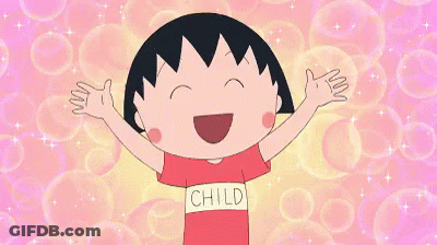 A Cartoon Girl Wearing A Red Shirt With The Word Child On It GIF