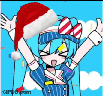 A Cartoon Girl Wearing A Santa Hat With Her Arms Up GIF