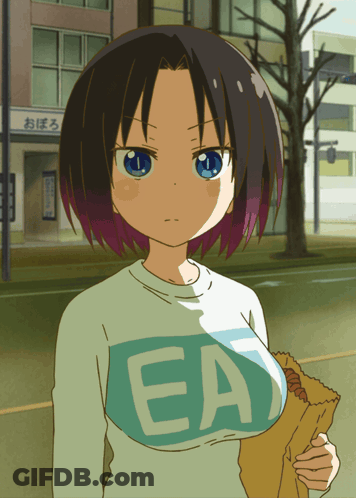 A Cartoon Girl Wearing A Shirt That Says Eat GIF