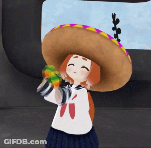 A Cartoon Girl Wearing A Sombrero Holds A Colorful Object In Her Hand GIF