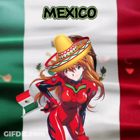 A Cartoon Girl Wearing A Sombrero Is Standing In Front Of A Mexican Flag GIF