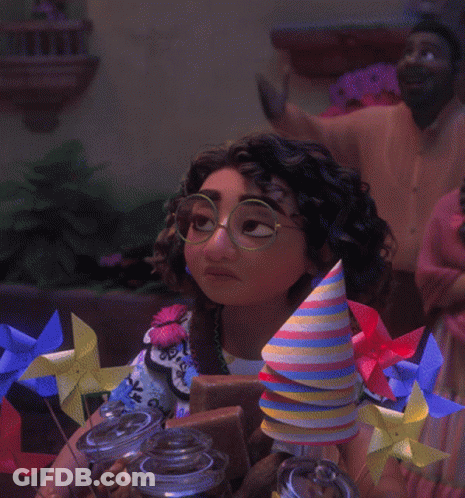 A Cartoon Girl Wearing Glasses And A Party Hat GIF