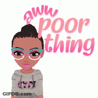 A Cartoon Girl Wearing Glasses And A Sweatshirt That Says Aww Poor Thing GIF