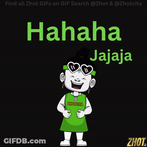 A Cartoon Girl Wearing Heart Shaped Sunglasses And A Green Shirt That Says ' Zhotcita ' On It GIF