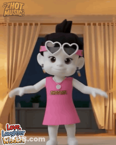 A Cartoon Girl Wearing Heart Shaped Sunglasses And A Pink Shirt That Says Hot Girl GIF