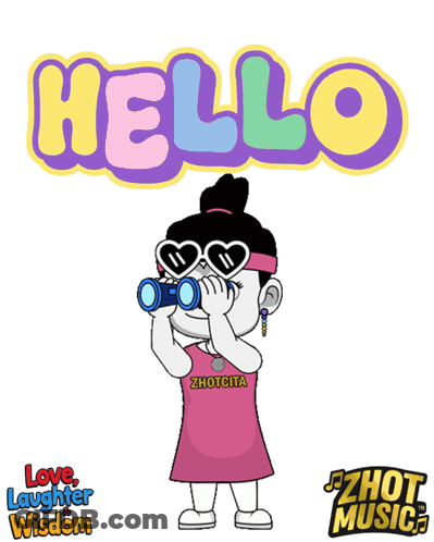 A Cartoon Girl Wearing Heart Shaped Sunglasses Is Standing In Front Of A Sign That Says Hello GIF