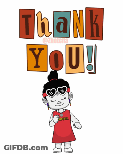 A Cartoon Girl Wearing Heart Shaped Sunglasses Stands In Front Of A Thank You Sign GIF