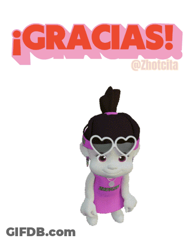 A Cartoon Girl Wearing Sunglasses And A Headband With The Word Gracias On It GIF