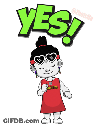 A Cartoon Girl Wearing Sunglasses And A Hotcita Shirt Says Yes GIF