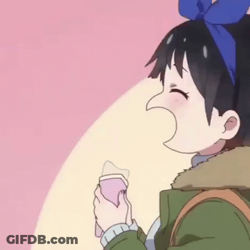 A Cartoon Girl With A Blue Bow On Her Head Is Holding A Cell Phone In Her Hand . GIF