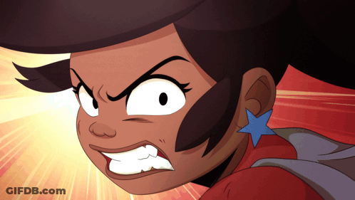 A Cartoon Girl With A Blue Star On Her Ear Is Making An Angry Face GIF