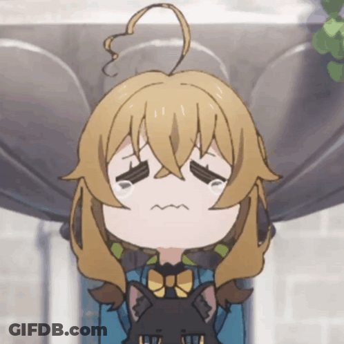 A Cartoon Girl With A Cat On Her Back Making A Sad Face GIF