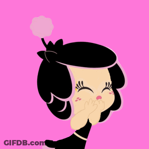 A Cartoon Girl With A Flower On Her Head Is Surrounded By Pink Hearts And The Words Wow All GIF