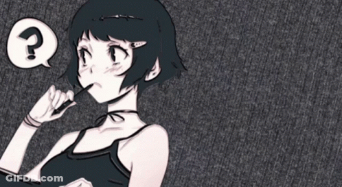 A Cartoon Girl With A Question Mark Above Her Head GIF
