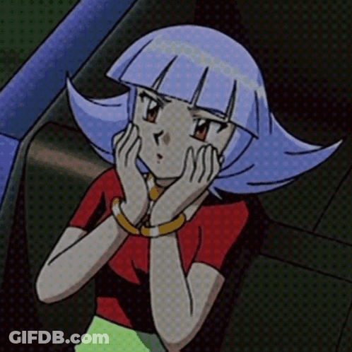 A Cartoon Girl With A Red Shirt And A Yellow Bracelet On Her Wrist GIF
