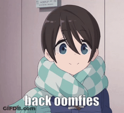 A Cartoon Girl With A Scarf Around Her Neck Says Back Oomflies GIF
