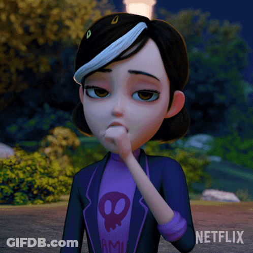 A Cartoon Girl With A Skull Shirt And A Netflix Logo In The Corner GIF